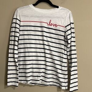 LOFT White and Navy Striped Cotton long sleeve Shirt with Red love